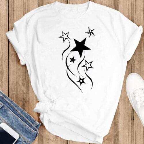 Women Sweet Star Simple 90s Casual 2021 Cartoon Fashion Summer Lovely Clothes Print Short Sleeve Tops Tees Tshirt T-Shirt