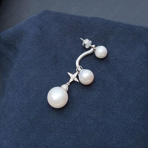 SLJELY High Quality 925 Sterling Silver Star Natural Freshwater Pearl Earring Cubic Zirconia Stones Women Fashion fine Jewelry