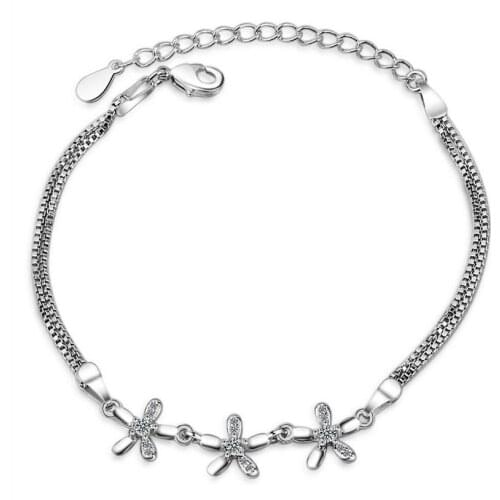 TJP Top Quality Female 925 Silver Bracelets Jewelry For Women Party Trendy Flower Crystal Stones Girl Lady Accessories Lady Gift