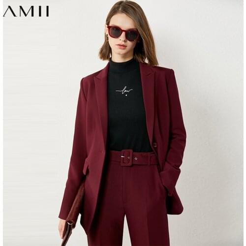 Amii Minimalism Autumn Winter Suits For Women OLstyle Solid Lapel Blazer Women High Wasit Ankel-length Womens pants 12020263