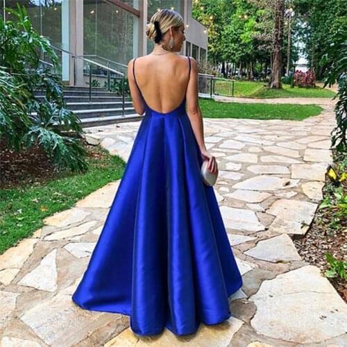 Royal Blue Evening Dress 2020 Sexy Spaghetti Straps vestidos de fiesta V Neck Open Back robe de soiree Long Prom Gowns