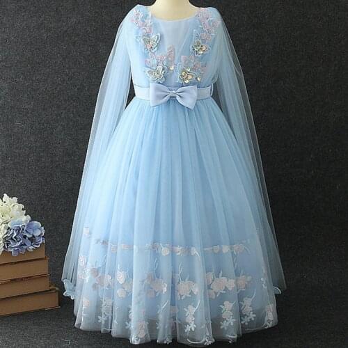 2019 Girls Wedding Party Tulle Long Dress Teenager Ball Gown Baby Girls Birthday Princess Dress Kids Clothes Childrens Clothing