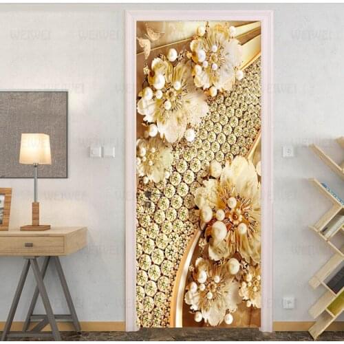 European Style 3D Stereo Jewelry Flowers Door Sticker Living Room Bedroom Luxury Home Decor Mural Wallpaper Self-Adhesive Poster
