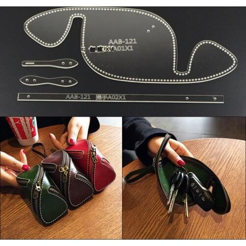 4PCS DIY Acrylic KeyChian Template Handmade Leather Drawing DIY Zipper storage Bag Acrylic Template Leather Tool Set Outils Cuir