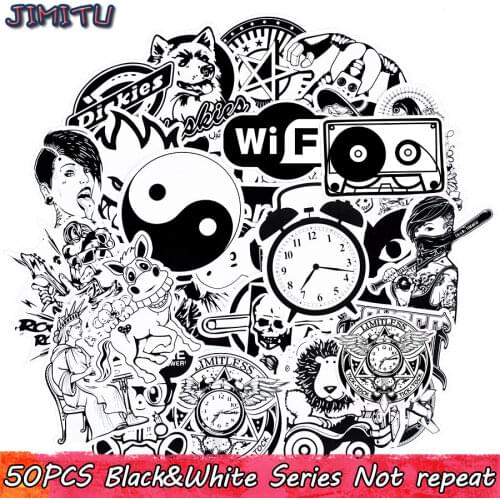 50pcs Black and White Graffiti Stickers Cool JDM Sticker for Kid DIY Laptop Luggage Skateboard Phone Car Bicycle Bumper Sticker