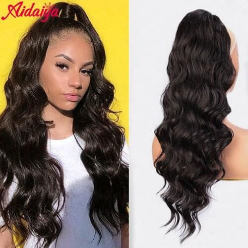 Aidaiya Afro Drawstring Body Wave Ponytail Synthetic Clip In Hair Extension Ponytail African American Heat Resistant 24 inch