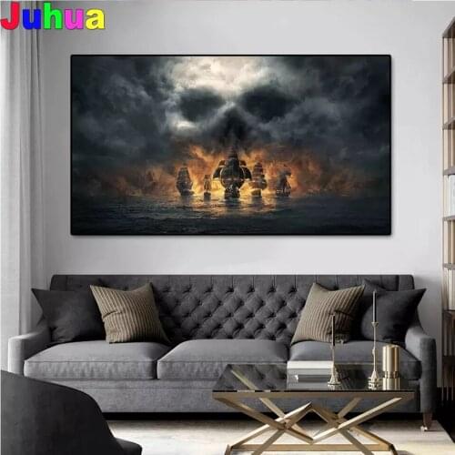 Retro Vintage Sailboat Pirate Ship DIY 5D Diamond painting mosaic abstract skull diamond embroidery stitch handmade home decor