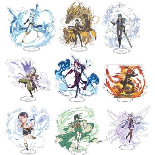 Anime Genshin Impact 16cm Diluc kaeya Zhongli Xiao Venti Chongyun Razor battle Skill effects double side HD Acrylic stand models