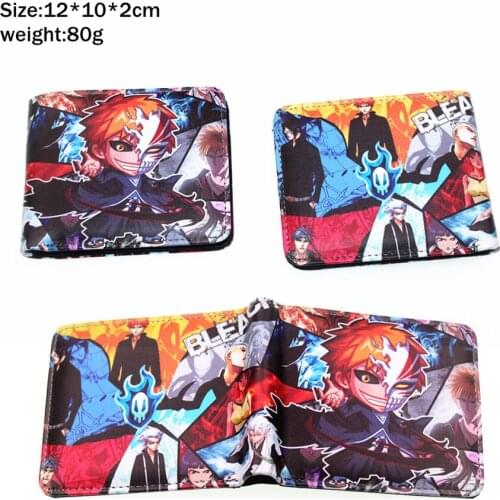 Anime Bleach Kurosaki Ichigo Pu Short wallet Bifold Photo Card Holder Layers leather Boys Girls zipper Pocket Coin Purse