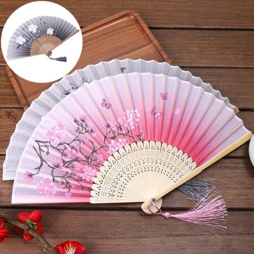 Bamboo Fold Hand Fans Chinese Japanese Fan Antique Folding Fan Gift Hanfu Dance Fan Silk Fan Home Wedding Decoration Ornaments