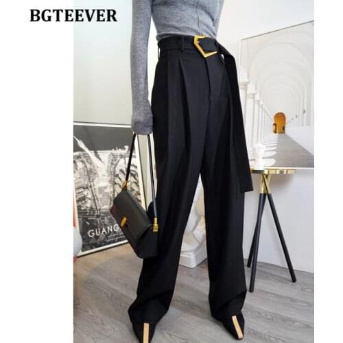 BGTEEVER Fashion Wide Leg Pants Women High Waist Sashes Loose Women Trousers 2020 Summer Autumn Solid Female Suit Pants
