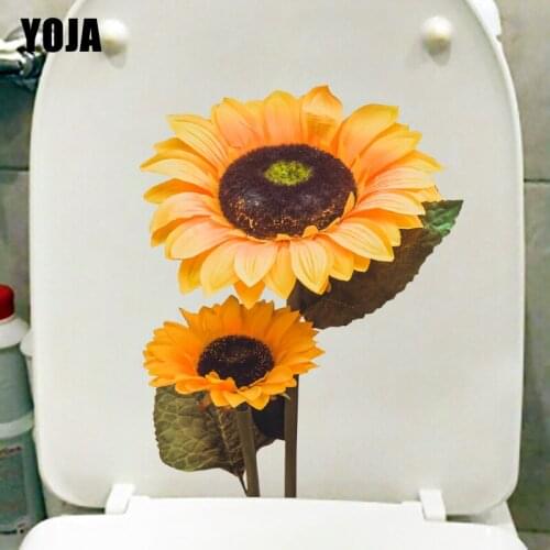 YOJA 18.6CM×23.7CM Orange Sunflower Bathroom Decor Fresh Plant Pattern Toilet Stickers Wall Decals T1-2643