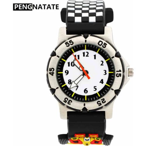 PENGNATATE Children Watches Fashion Racing Car Silicone Strap 3D Cartoon Bracelet Wristwatches for Student Gifts Kids Boys Watch
