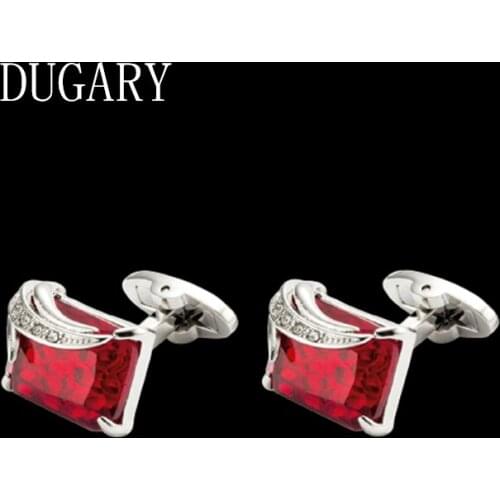 DUGARY shirt cufflinks for mens Brand cuff buttons cuff links gemelos High Quality Square Red crystal wedding abotoaduras