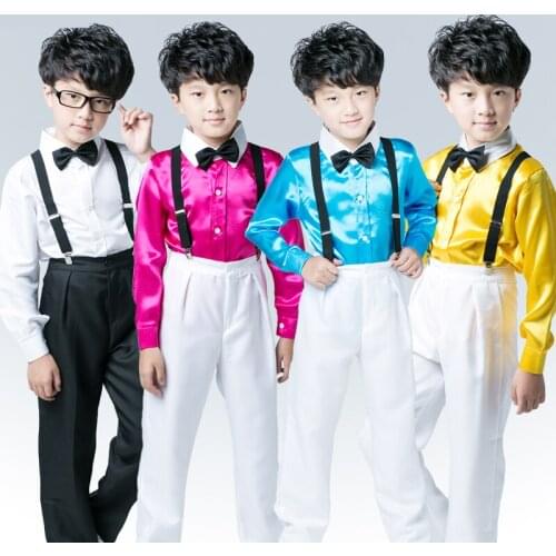 110-170cm ChildrenS Day Strap Pants Chorus Clothing Summer Costumes School Boys Evening Stage Dance Performance Costume DWY2056