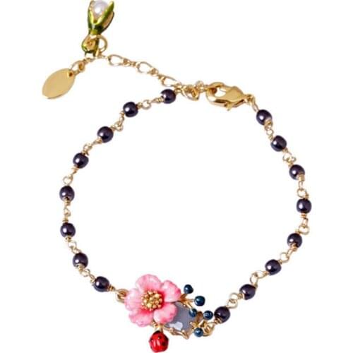 European and American Fashion Trend Personality Jewelry Hand-painted Enamel Glaze Fresh Temperament Pink Flower Bracelet