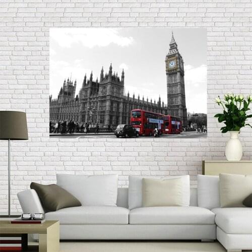 Hot Sell Custom Red London bus on Tower Brid Canvas Painting Poster Home Decor Cloth Fabric Wall Art Poster for Living Room