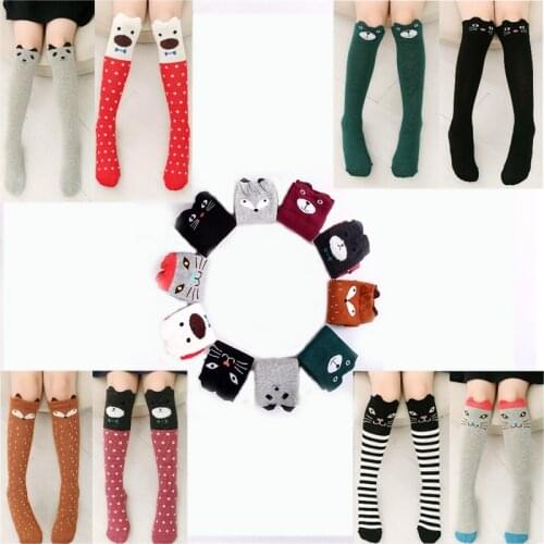 Cotton Cartoon Childrens Baby Fox Socks With Bear Knee Highs Long Cute Infantil Kids for Girls kniekousen 3-12 Years old 1pcs