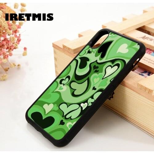 Iretmis 5 5S SE 6 6S Silicone Rubber Phone Case Cover for iPhone 7 8 Plus X Xs 11 12 MINI Pro Max XR Green Heart Swirl Pattern