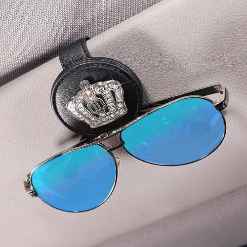 Classic Leather Diamond Crown Car Glasses Case Ticket Card Clamp Universal Car Sun Visor Sunglasses Case Holder Car Accessories