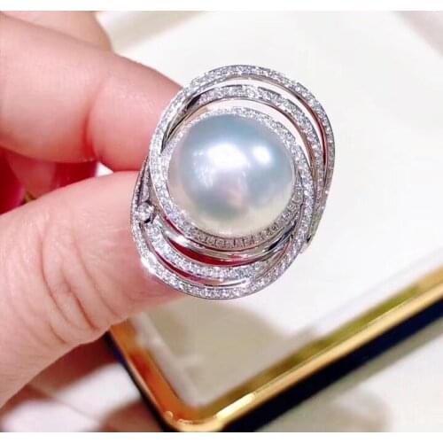 D327 Pearl Ring Fine Jewelry 925 Stelring Silver Natural 11-12mm Fresh Water White Pearls Females Rings