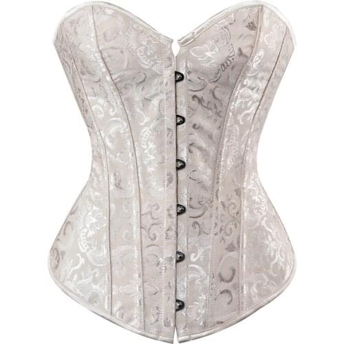 Overbust Corsets Bustiers Flower Print Corset Steel Boned Push Up Corselet Vintage Style Bridal Corset Plus Size Body Shaper