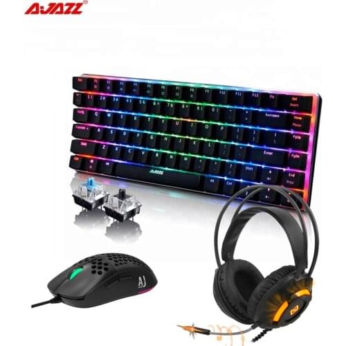 3 IN 1 Gaming Combos AK33 82 Keys Mechanical Keyboards Green Black Switch AJ390 MAX 16000DPI Wired Mice G936N Earphone