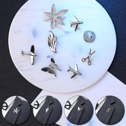 Fashion Maple Leaf Aircraft Shaped Small Brooch Unisex Butterfly Scissors Lapel Suit Pins Shirt Collar Jewelry Accessories