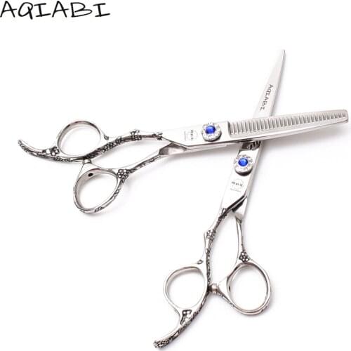 A8002 6.0'' Left Hand 440C AQIABI Silver Salon Hair Scissors Hairdressers Scissors Cutting Shears Thinning Scissors Barber Shop
