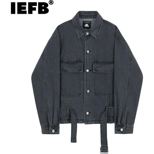 IEFB Autumn Loose Jeans Jacket Mens Korean Fashion Casual Vintage Denim Coat Single Breast Off Shoulder Clothes 2021 New 9Y5919
