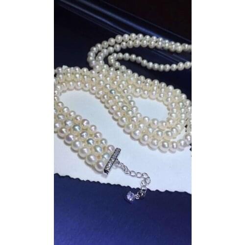 Fine Jewelry Natural Fresh Water 6mm White Peals Multi Layers Necklaces for Women Fine Pearls Necklaces