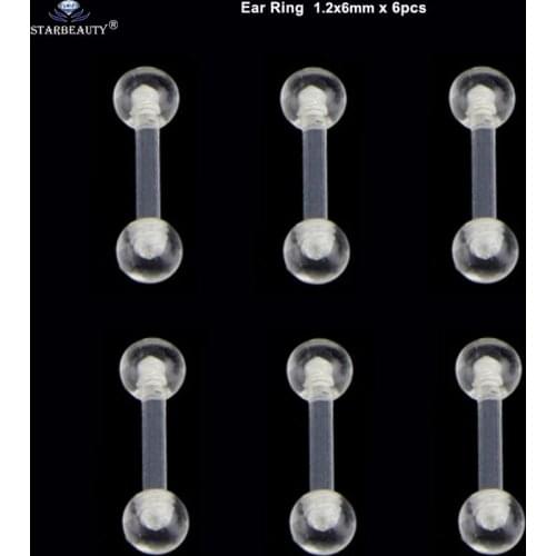 6 pcs 1.2x6mm Clear Acrylic Earring Helix Piercing Tragus Piercing Eyebrow Cartilage Piercing Nose Ring Soft Ear Pircing Jewelry