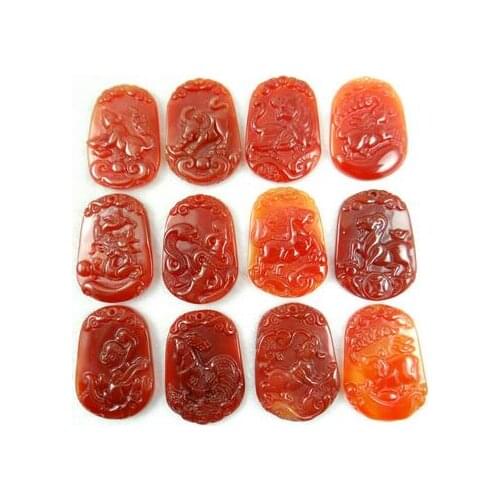 Natural stone Quartz Crystal red Marine chalcedony stone hand-carved Zodiac pendant for diy Jewelry making necklace Accessories