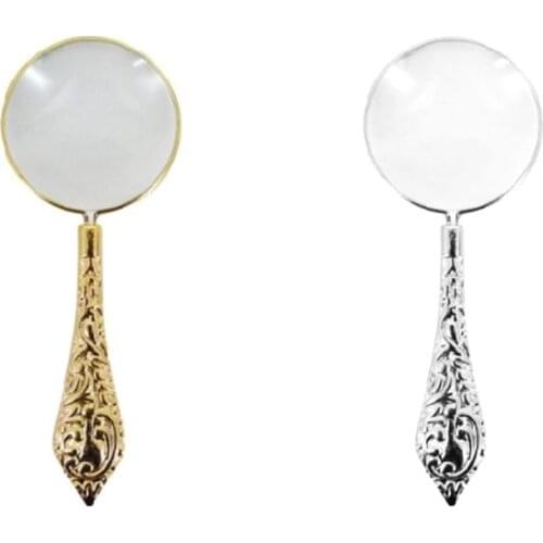 2 Colors European Delicate Pattern Handle Retro Glass Lens High-Grade Embossed Handle Reading Magnifying Glass Carved Magnifier