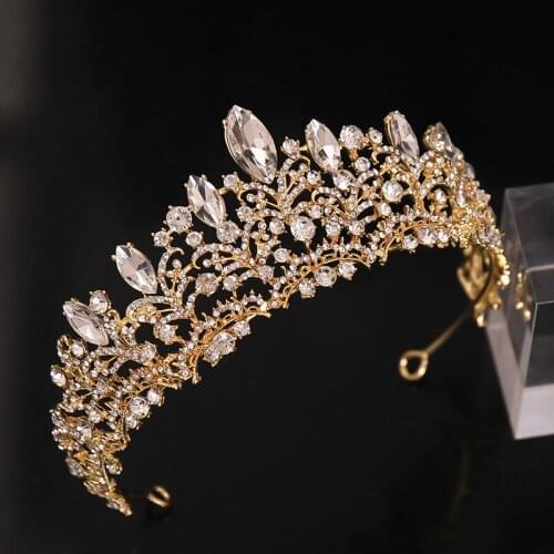 Glod Luxury Wedding Crown For Bride Rhinestone Tiaras Hair Jewelry Gifts Crystal Hair Accessories Women Headband Bridal Headwear