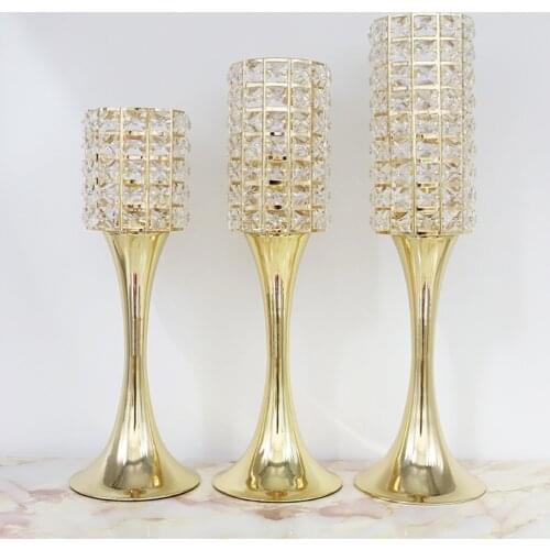 Crystal Candle Holders Metal Pillar Candlestick Wedding Centerpieces Party Table Candelabra Home Hotel Decoration