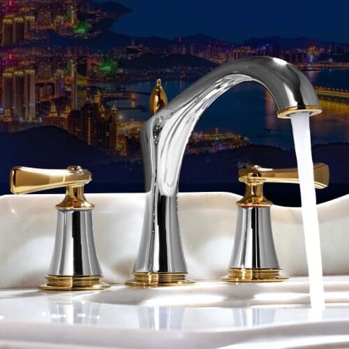 Chrome and gold color 8 inch widespread 3 Holes bathroom Lavatory Sink faucet mixer tap New Deck mounted