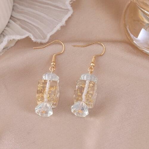 Super lovely candy earring, candy transparent gold foil geometry is irregular and contracted the earring of fashionable woman