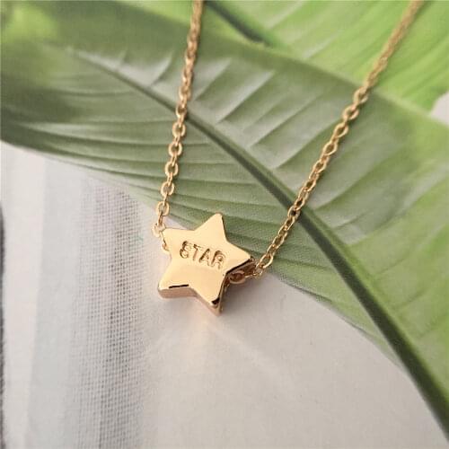 Super Cute Girly Gold Color Plating Letter Engraved Star Through Necklace For Women Lovely School Daily Decoration Jewelry