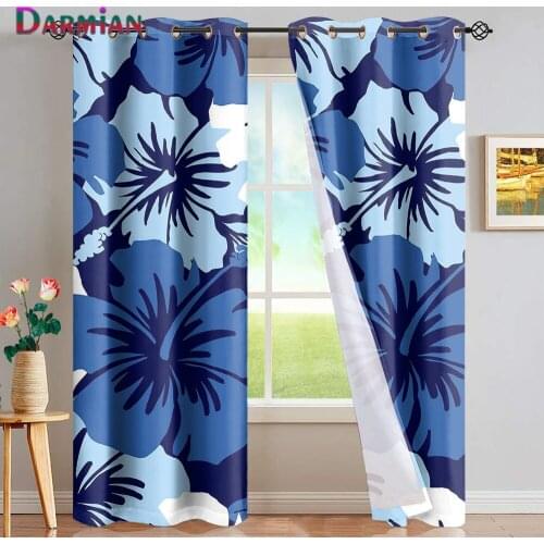 DARMIAN Modern European Style Thermal Insulated Window Curtain Polynesian Hibiscus Flowers Pattern Full Light Blocking Draperies