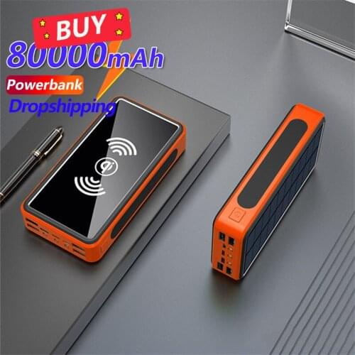 QI Wireless 80000mAh Solar Power Bank Large Capacity Portable Fast Charger Power Bank External Battery for Xiaomi Samsung IPhone