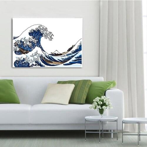 The Waves Canvas Art Print Wall Pictures Home Living Room Decoration , Japanese Style Wave Poster Bathroom Art Canvas Painting