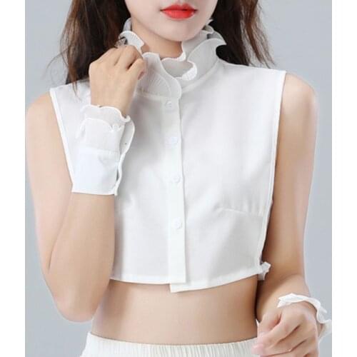 Women Sweet Layer Agaric Ruffles Stand False Fake Collar Button Down Half-Shirt NEW
