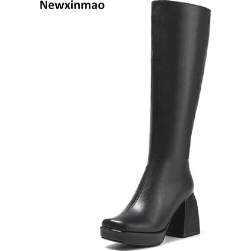Fashion Concise 2021 Women Autumn Winter Knee-High Boots Genuine Leather High Heels Side Zipper Party Casual Shoes Woman