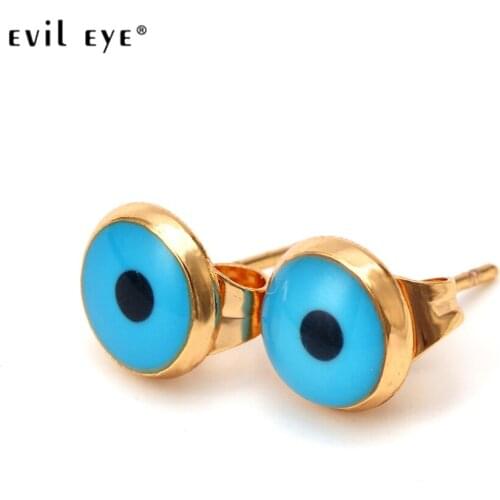 EVIL EYE Gold Color Stud Earrings Small Round Blue Turkish Eye Earrings Fashion Handmade Jewelry for Women Ladies Girls EY6372