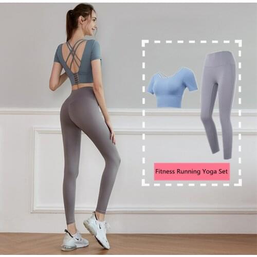2021 Women Running Sports Suit Yoga Set Gym Clothing Workout Outfit 2pcs Fitness Training Jogging Sportswear With Chest Padded