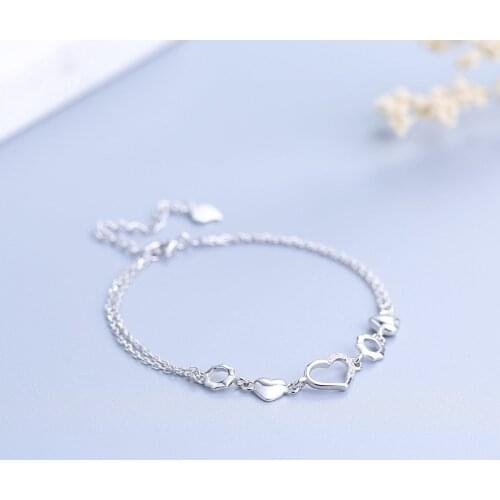 L&P 925 Sterling Silver Bracelet for Women with 3 Pieces Genuine 925 Silver Heart Charm Bracelets Party Jewelry