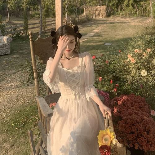 2021 summer French lace sweet and elegant dress female kawaii Korean short-sleeved banquet evening dress evening dress women