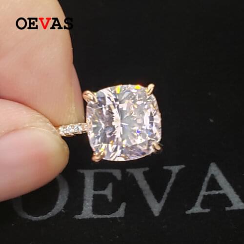 OEVAS 100% 925 Sterling Silver 10*10mm Pink High Carbon Diamond Rings For Women Sparkling Wedding Party Fine Jewelry Wholesale