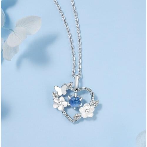 Silver Color New Women Fashion Jewelry Blue Stone Shell Flower Heart Pendant Necklace Charm Butterfly Choker Necklace Jewelry